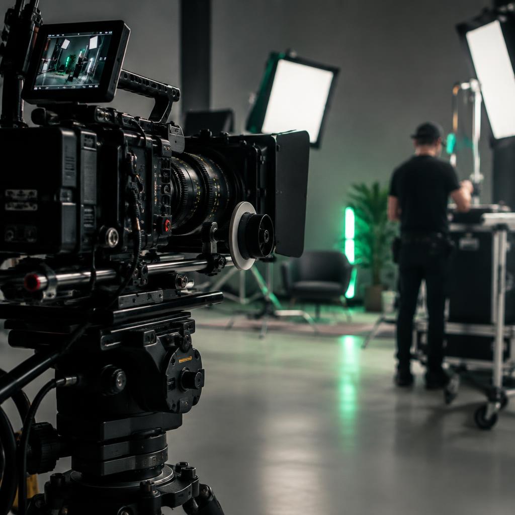 Cinema camera on a production set — illustrative media photography